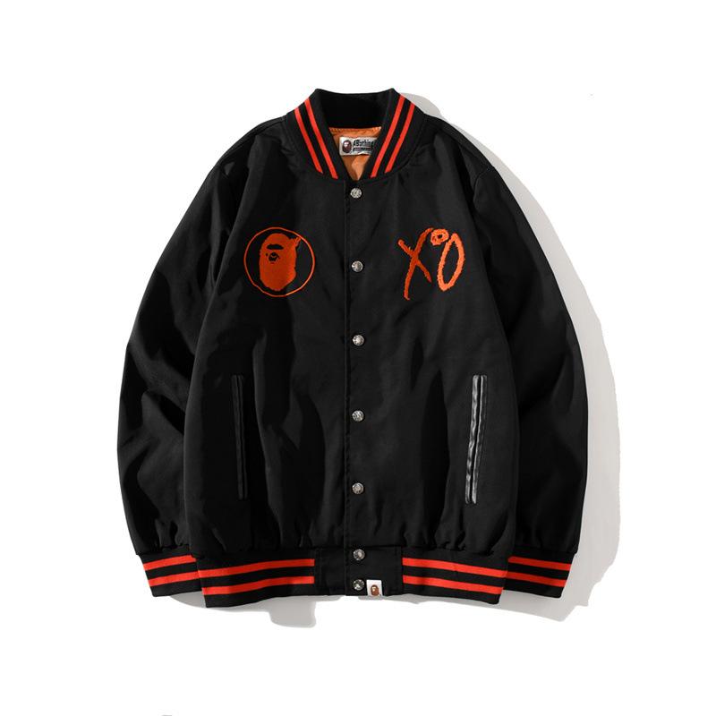 A Ape Print Jacket Spring and Autumn Embroidered Red Edge Jacket Baseball Uniform