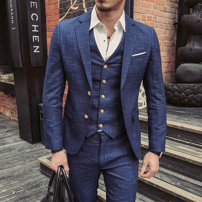 Suit Three-Piece Men's Spring and Autumn New Two Buttons Three-Piece Suit Men's Slim Fit Bridegroom Suit Blazer & Vest & Pant Men's Suits 3 Piece Set