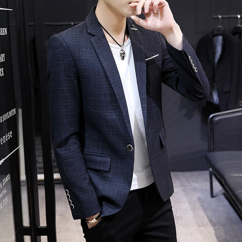Men's Spring and Autumn Men's Suit Jackets Slim Fit Business Plaid Suit Thin One Button Small Suit Men's Suits Jacket Men Blzer