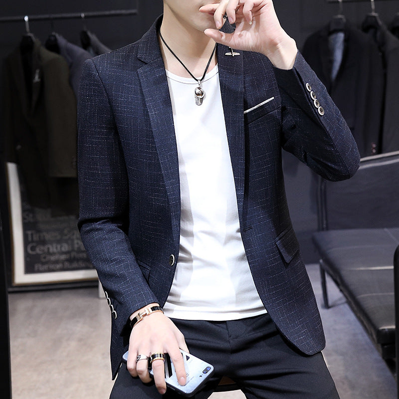 Men's Spring and Autumn Men's Suit Jackets Slim Fit Business Plaid Suit Thin One Button Small Suit Men's Suits Jacket Men Blzer