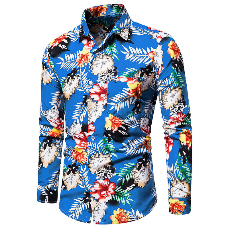 Men's Clothing Print Long Sleeve Loose Retro Sports plus Size Hawaiian Fashion Casual Men Shirt