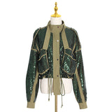 Denim Sparkle Jacket Autumn Fashion Long-Sleeved Coat for Women