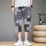 Men Patchwork Jeans Summer Casual Shorts Men's Loose Large Size Straight Beach Pants Large Size Retro Sports