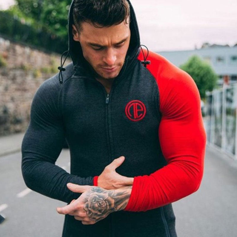 Men's Sports Hoodie Men Sweatshirts Fitness Male's Hoodies Workout Clothes Men's Hooded Jacket Tight Zipper Cardigan Training Wear
