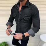 Men's Denim Long-Sleeved Shirt Large Size Fashion Casual Simple Shirt Men Shirt