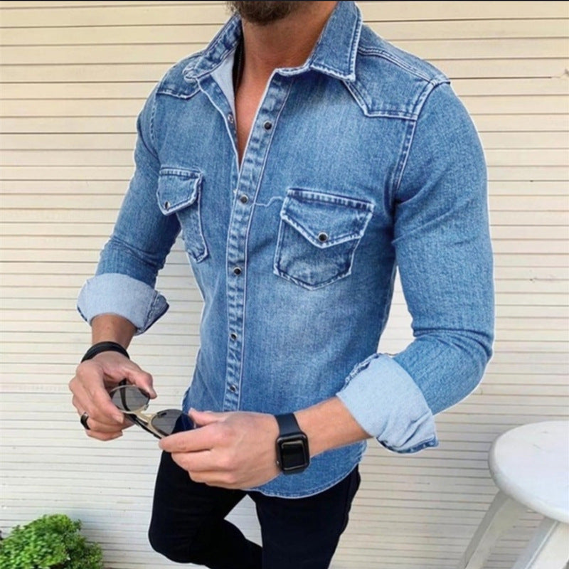 Men's Denim Long-Sleeved Shirt Large Size Fashion Casual Simple Shirt Men Shirt