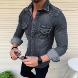 Men's Denim Long-Sleeved Shirt Large Size Fashion Casual Simple Shirt Men Shirt