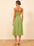 Green Fairycore Dress Holiday Summer Hours Fashion Suspenders Small Floral Sleeveless High Waist Sexy Dress