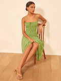 Green Fairycore Dress Holiday Summer Hours Fashion Suspenders Small Floral Sleeveless High Waist Sexy Dress