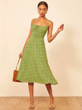 Green Fairycore Dress Holiday Summer Hours Fashion Suspenders Small Floral Sleeveless High Waist Sexy Dress
