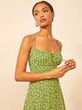 Green Fairycore Dress Holiday Summer Hours Fashion Suspenders Small Floral Sleeveless High Waist Sexy Dress
