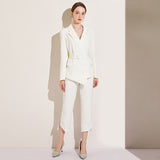 Women Pant Suit Uniform Designs Formal Style Office Lady Bussiness Attire White Autumn Fashion Straight Pants Two-Piece Set
