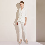 Women Pants Suit Uniform Designs Formal Style Office Lady Bussiness Attire White Autumn Fashion Mid-Sleeve Suit Suit Top Two-Piece Set Women