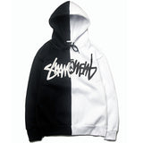 Split Hoodie Demons and Angels Yin Yang Color Contrast Patchwork Fleece Lined