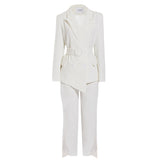 Women Pant Suit Uniform Designs Formal Style Office Lady Bussiness Attire White Autumn Fashion Straight Pants Two-Piece Set