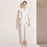 Women Pants Suit Uniform Designs Formal Style Office Lady Bussiness Attire White Autumn Fashion Mid-Sleeve Suit Suit Top Two-Piece Set Women