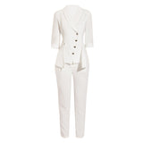 Women Pants Suit Uniform Designs Formal Style Office Lady Bussiness Attire White Autumn Fashion Mid-Sleeve Suit Suit Top Two-Piece Set Women
