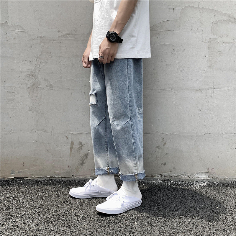 Spring and Summer Jeans Men's Trousers Large Size Loose Cropped Pants Men's Trousers Men's Clothing Men Jeans