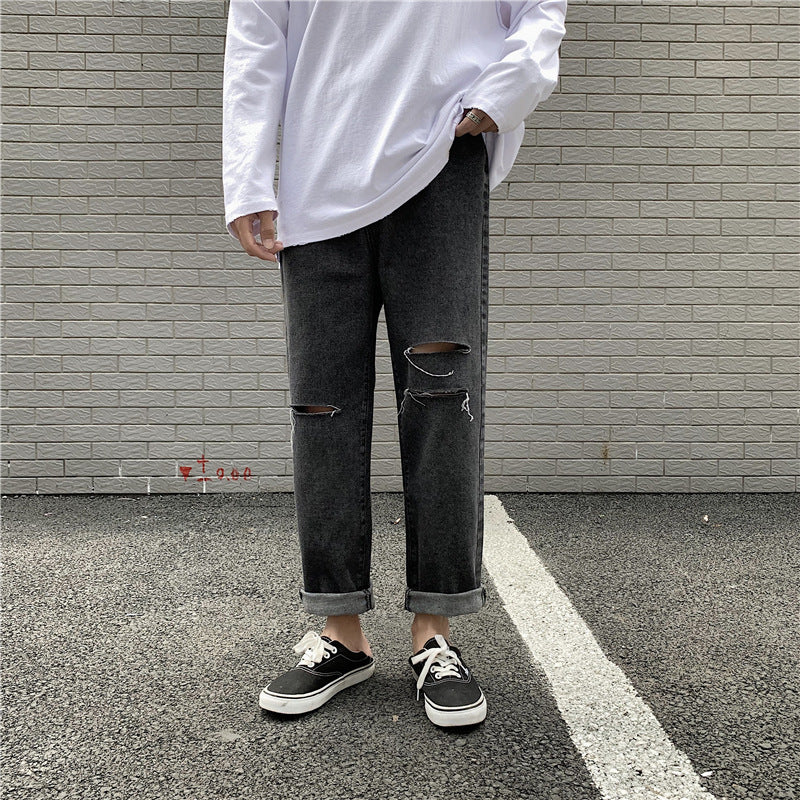 Spring Summer Menswear Simple plus Size Retro Sports Loose Straight Jeans Trousers Men's Men Jeans