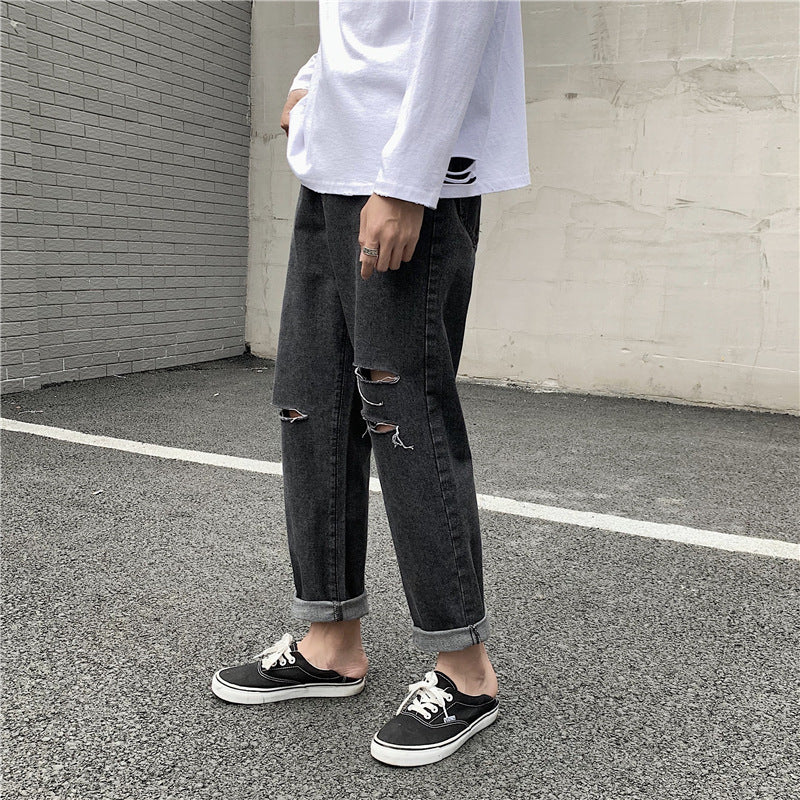 Spring Summer Menswear Simple plus Size Retro Sports Loose Straight Jeans Trousers Men's Men Jeans