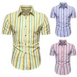 Summer Slim-Fit Striped Short Sleeves Retro Sports plus Size Fashion Casual Men Shirt