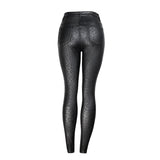 Black Leather Pants High Waist Leopard-Print Coating Skinny Pants Women
