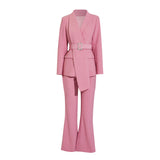 Women's Pants Suit Uniform Designs Formal Style Office Lady Bussiness Attire Autumn Fashion Irregular Pink Suit Waist-Tight Work Clothes for Women