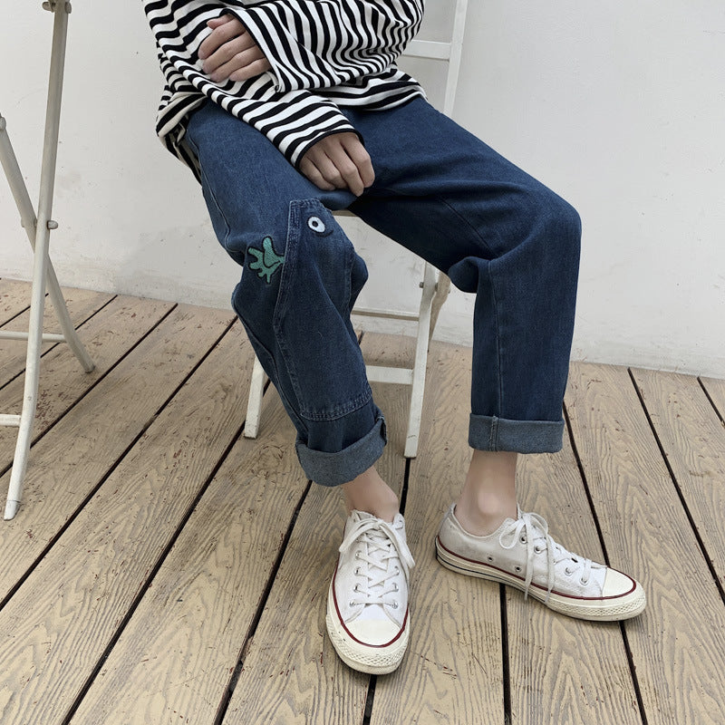 Summer Men's plus Size Retro Sports Denim Loose Straight Trousers Men's Clothing Men Jeans