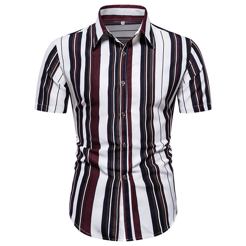 Men's Clothing Slim-Fit Striped Short Sleeves Fashion Trend Casual Large Size Retro Sports Men Shirt
