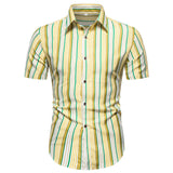 Summer Slim-Fit Striped Short Sleeves Retro Sports plus Size Fashion Casual Men Shirt