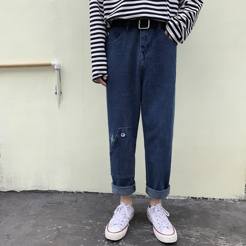 Summer Men's plus Size Retro Sports Denim Loose Straight Trousers Men's Clothing Men Jeans