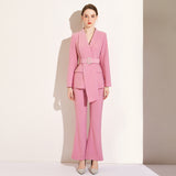 Women's Pants Suit Uniform Designs Formal Style Office Lady Bussiness Attire Autumn Fashion Irregular Pink Suit Waist-Tight Work Clothes for Women