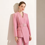 Women's Pants Suit Uniform Designs Formal Style Office Lady Bussiness Attire Autumn Fashion Irregular Pink Suit Waist-Tight Work Clothes for Women