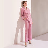 Women's Pants Suit Uniform Designs Formal Style Office Lady Bussiness Attire Autumn Fashion Irregular Pink Suit Waist-Tight Work Clothes for Women