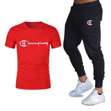 Men′s Athletic Tracksuit Sweat Suits for Men Outfits Spring Autumn Men's Casual Short Sleeve T-shirt Cotton Short Sleeve Sports Trousers Printed plus Size Loose