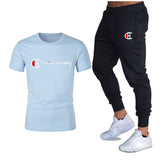 Men′s Athletic Tracksuit Sweat Suits for Men Outfits Spring Autumn Men's Casual Short Sleeve T-shirt Cotton Short Sleeve Sports Trousers Printed plus Size Loose