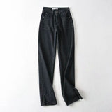 100 Cotton Jeans Women Summer Wide Leg Women Loose High Waist Straight Side Slit Mop Trousers