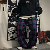 Harajuku Clothing Straight Leg Pant Baggy Pants Summer Vintage Plaid Straight Wide Leg Pants Trousers for men Casual Pants Fashion