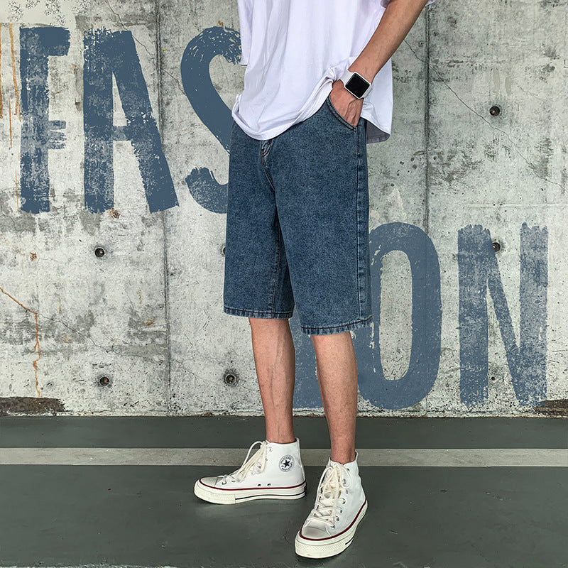 Summer Loose Shorts Men's Straight-Leg Denim Fifth Pants Large Size Retro Sports Casual Pants Men Jeans