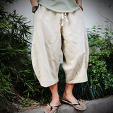 Linen Pants Straight Leg Pants Drawstring Lightweight Elastic Beach Pants Men's Loose plus Size Wide Legs Linen Pants Casual Pants