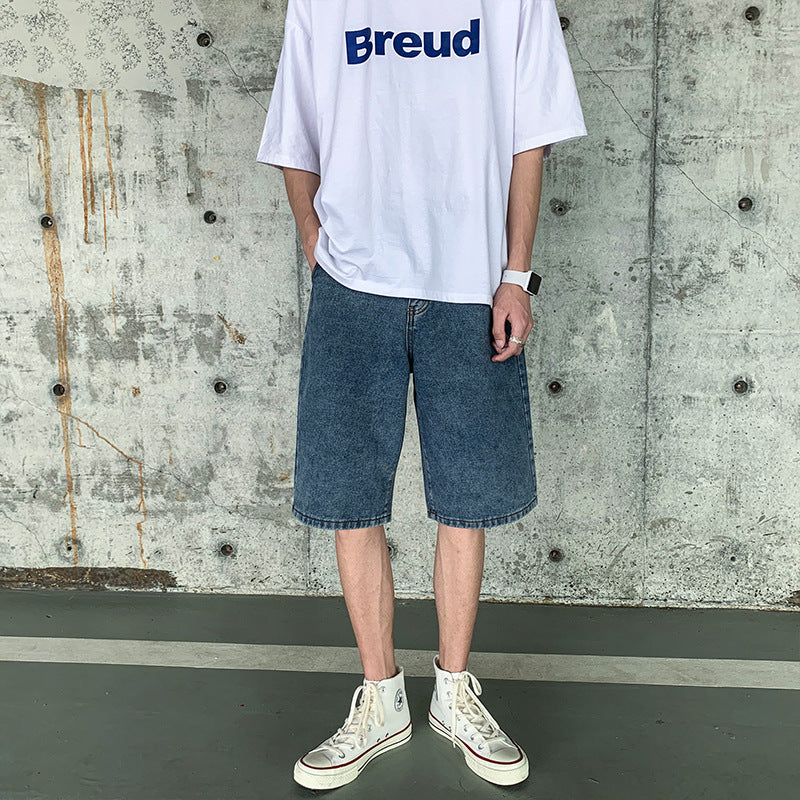 Summer Loose Shorts Men's Straight-Leg Denim Fifth Pants Large Size Retro Sports Casual Pants Men Jeans