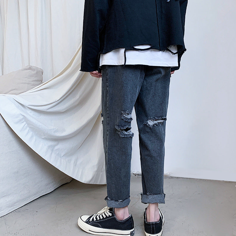 Summer Straight Jeans Men's Loose Fashionable Trousers Large Size Retro Sports Casual Pants Men Jeans