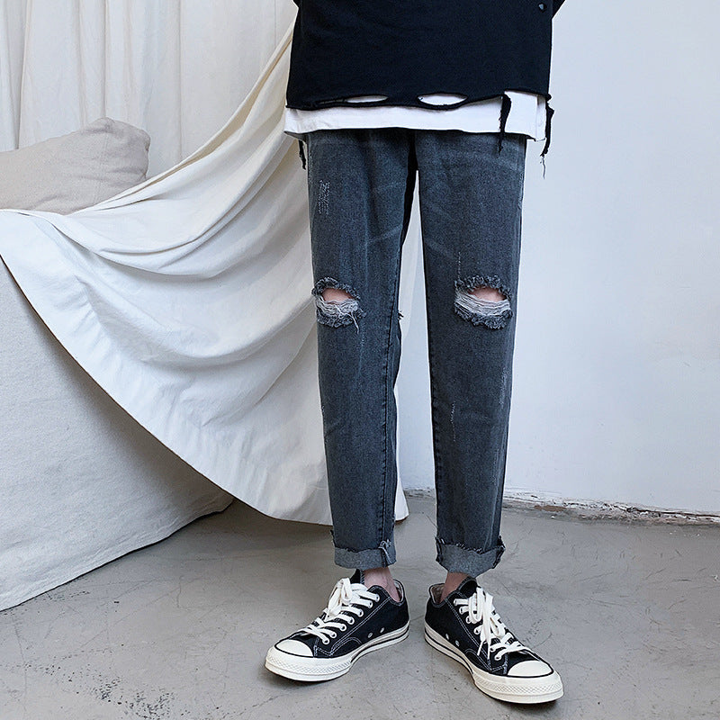 Summer Straight Jeans Men's Loose Fashionable Trousers Large Size Retro Sports Casual Pants Men Jeans