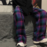 Harajuku Clothing Straight Leg Pant Baggy Pants Summer Vintage Plaid Straight Wide Leg Pants Trousers for men Casual Pants Fashion