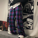 Harajuku Clothing Straight Leg Pant Baggy Pants Summer Vintage Plaid Straight Wide Leg Pants Trousers for men Casual Pants Fashion