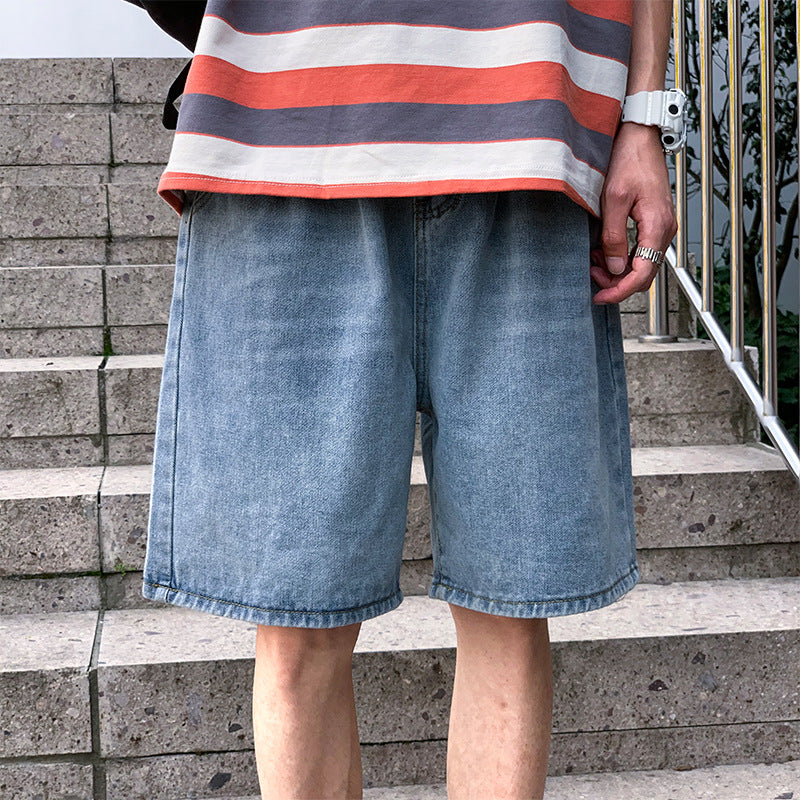 Spring and Summer Large Size Retro Sports Denim Shorts Men's Loose Straight Casual Shorts Men's Men's Jeans