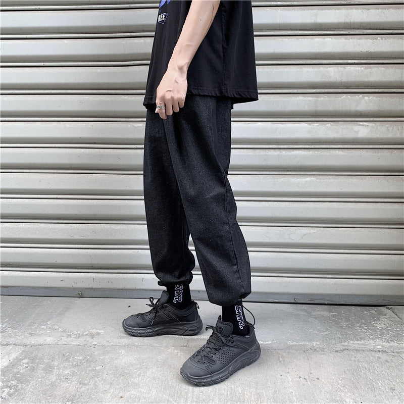 Spring and Summer Retro Ankle Length Ankle-Tied Large Size Loose Retro Sports Jeans Men's Straight Casual Pants Men's Men's Jeans
