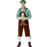 Lederhosen Traditional Beer Festival Clothing Plaid Shirt Embroidered Suspenders with Hat Suit