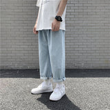 Spring and Summer Retro Ankle Length Ankle-Tied Large Size Loose Retro Sports Jeans Men's Straight Casual Pants Men's Men's Jeans