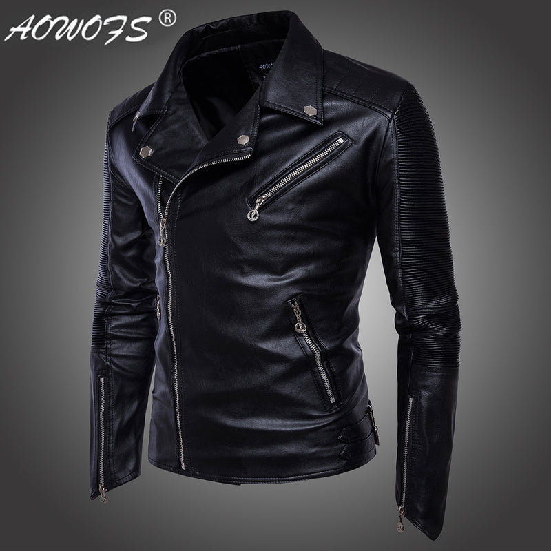 Men's Motorcycle Multi-Zipper Leather Motorcycle Leather Coat D104men Pu Jacket